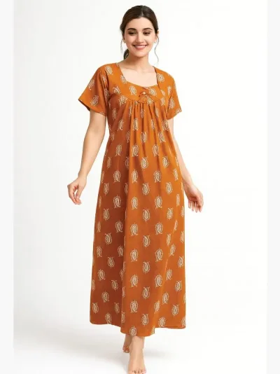 Women's Cotton Pleated Nighty – Tangerine